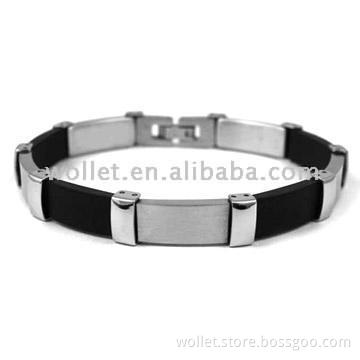 Stainless Steel Bracelet with Black Rubber